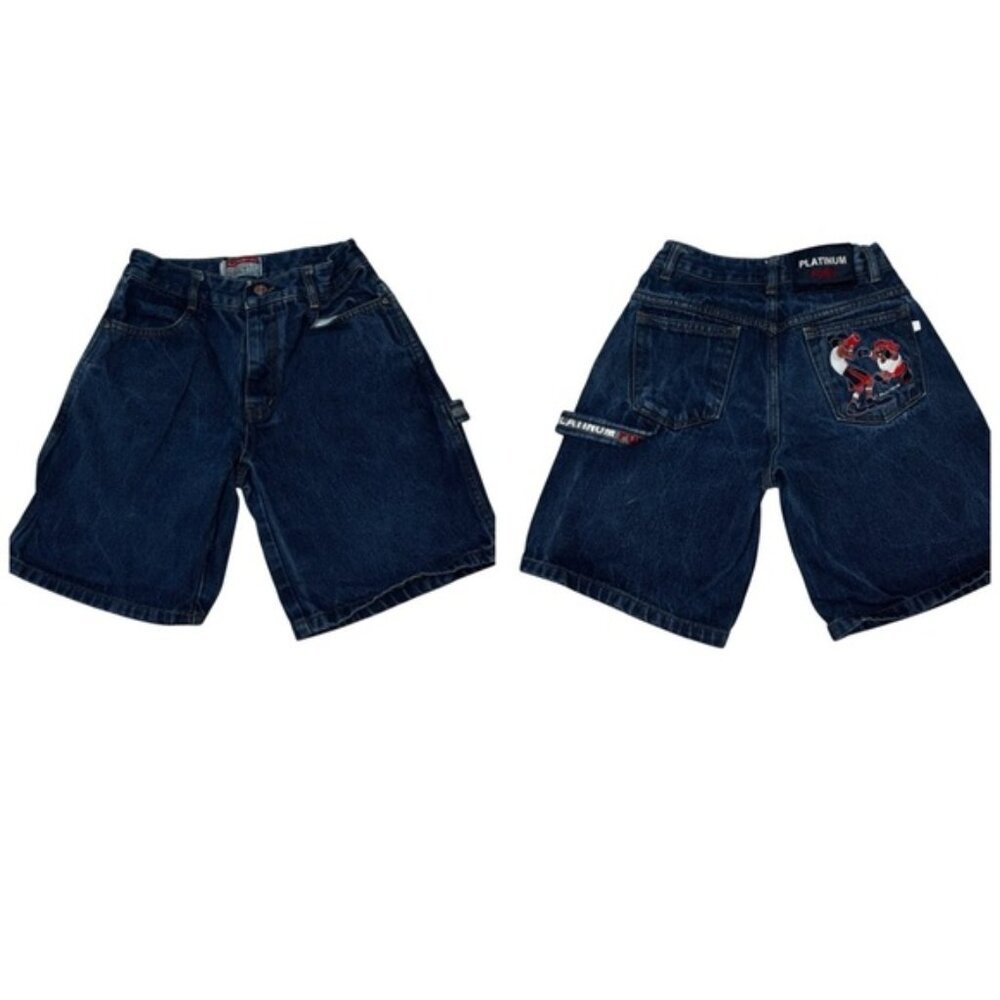 FUBU Plantinum Jeans Boy's 10-12 Vintage Y2K Denim Bermuda Jeans Embroidered
